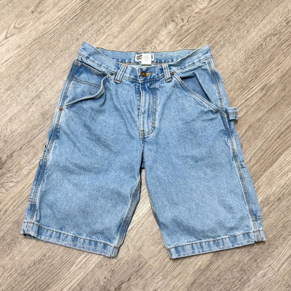 Y2K Route 66 Mens Denim Carpenter Shorts Light Wash Blue Cotton Utility Size 30